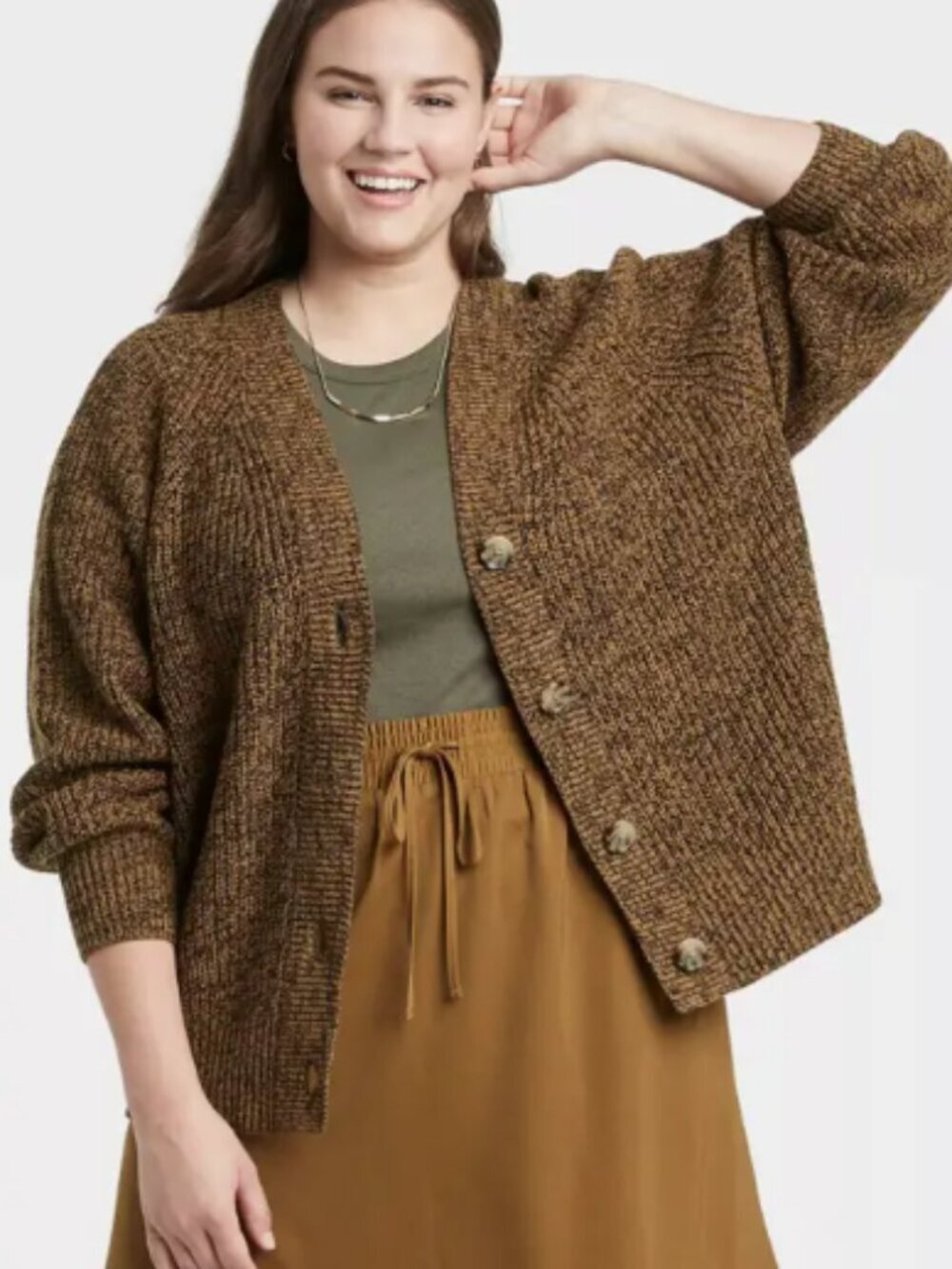 A New Day Button Front Cardigan - Brown and Black